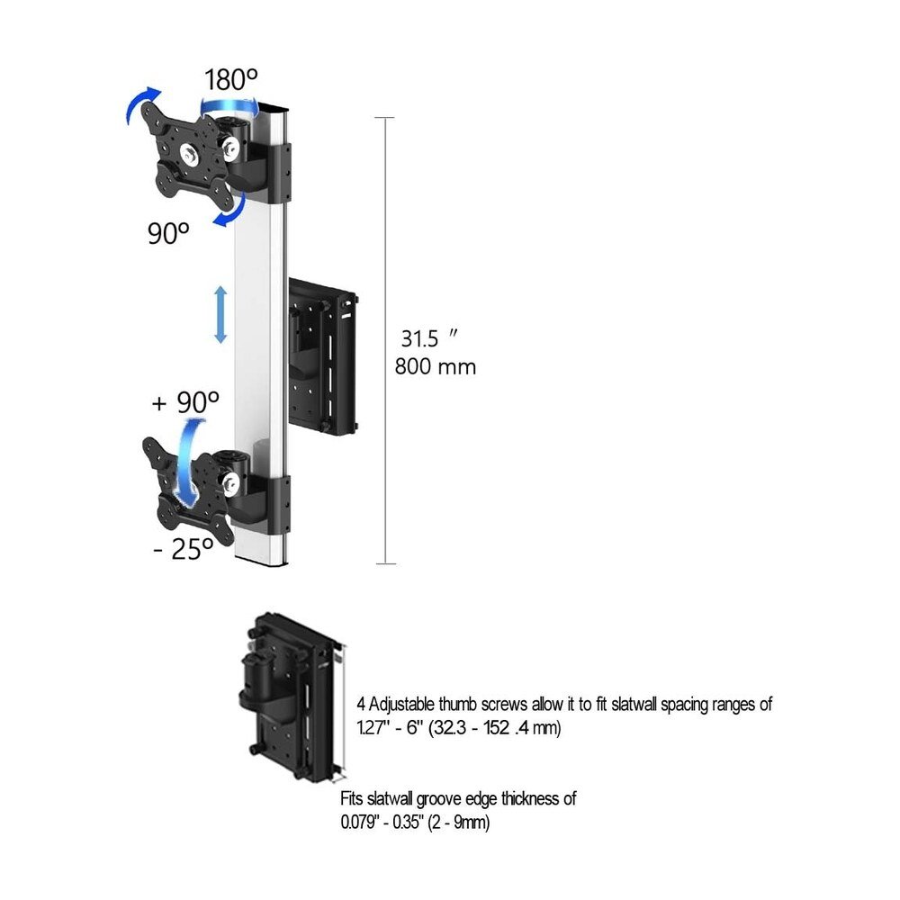 Dual VESA Mount for Slat Wall Stacked Quick Release w/ Low Profile - BL-S285