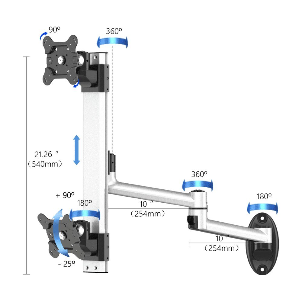 Dual VESA Wall Mount Top-Down w/ Quick Release & Dual Arm - BL-W205