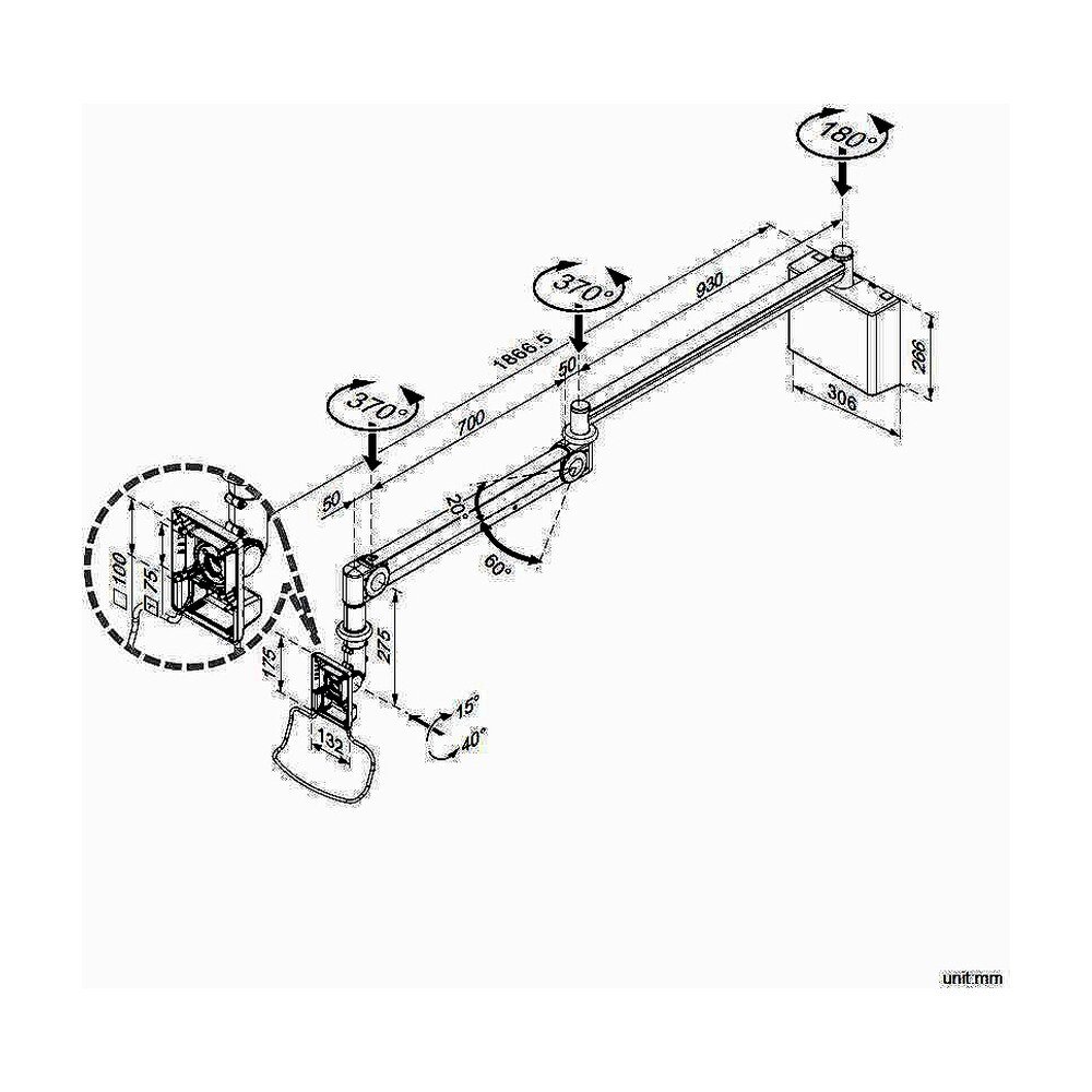 Monitor Arm - Long Reach w/ Wall Box MW-M125WBN