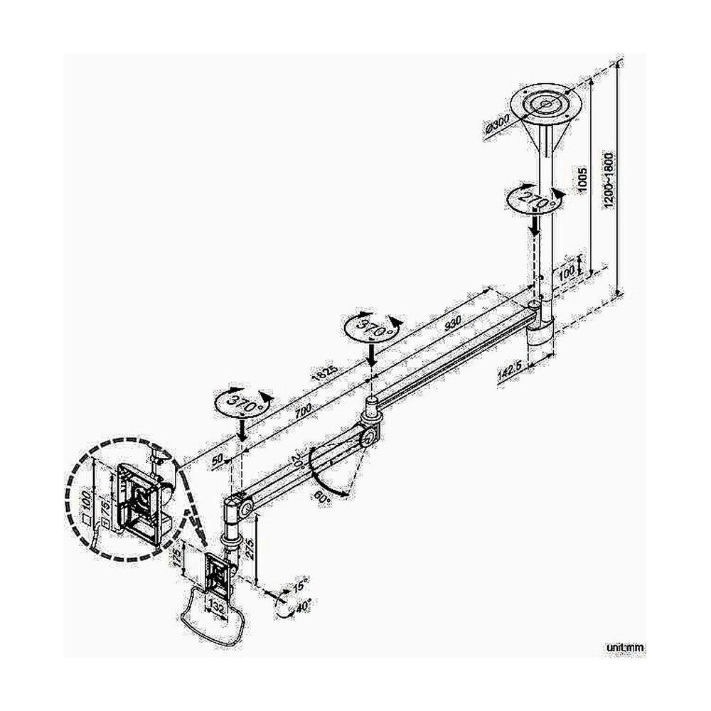 Ceiling Monitor Mount for LCD Screen - Long Reach CM-M125N