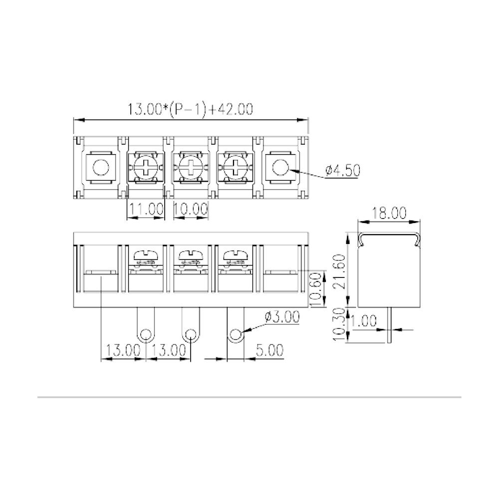 DT-7C-A02W-XX — Single Row, Screw Connection