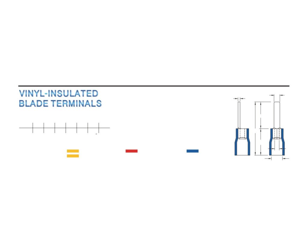MR-DBVBS Series — Blade Terminals (Vinyl-insulated, single crimp, brazed seam, narrow tongue)