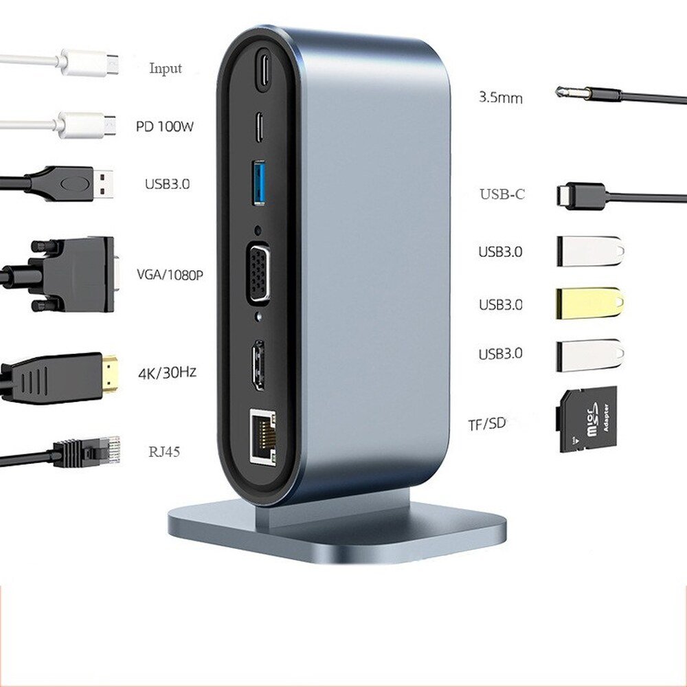 USB-C Hub 12-in-1 Vertical Multifunction Docking Station - MR-DOCK-01