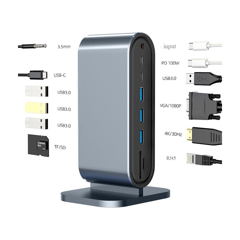 USB-C Hub 12-in-1 Vertical Multifunction Docking Station - MR-DOCK-01