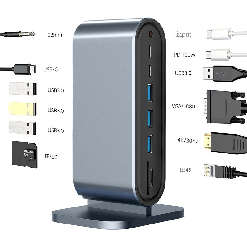 USB-C Hub 12-in-1 Vertical Multifunction Docking Station - MR-DOCK-01