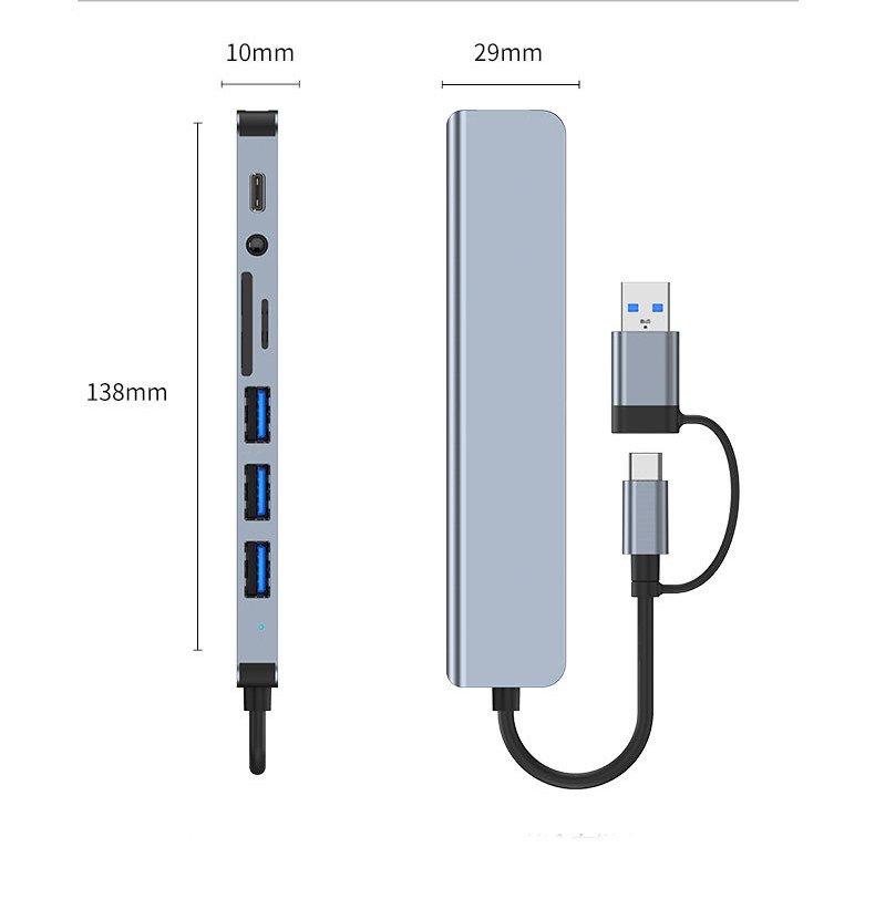 USB-C Docking Station 8-in-1 with TF and SD Card Reader and PD - MR-DOCK-02
