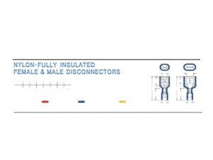 Fully-Insulated Female Disconnectors — dimensioned outline drawing