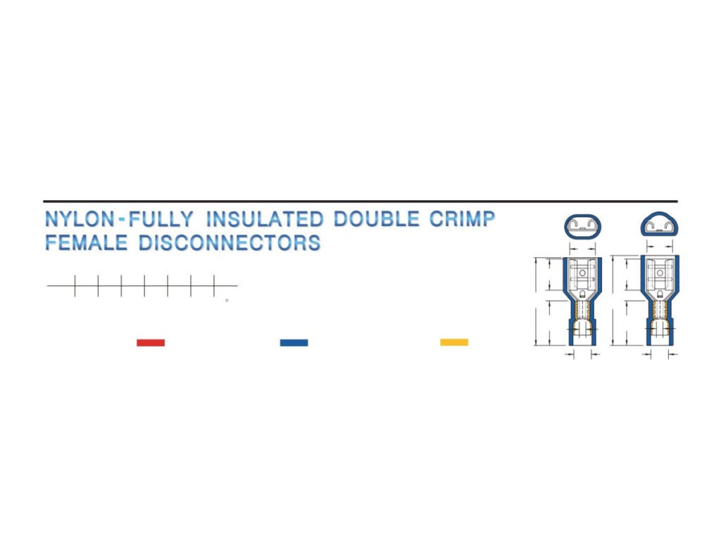 MR-FDFNYD Series — Fully-Insulated Female Disconnectors (Nylon-insulated, double crimp with easy-entry copper sleeve)
