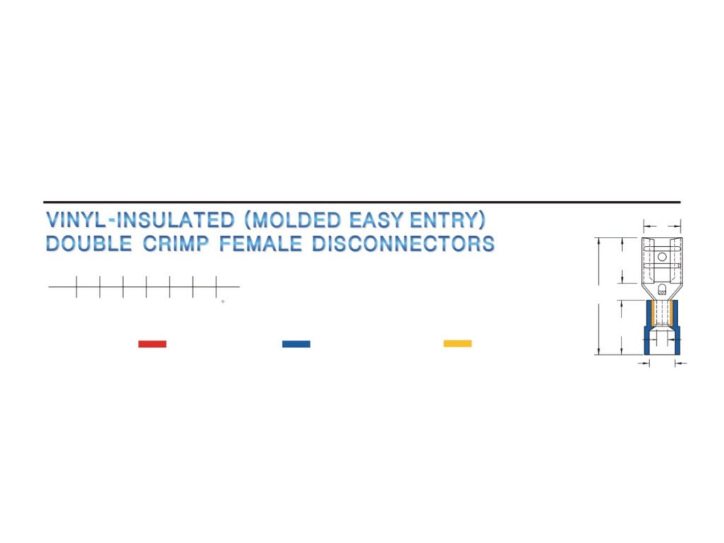 MR-FDVYDX Series — Female Disconnectors (Vinyl-insulated (moulded), double crimp with short copper sleeve)
