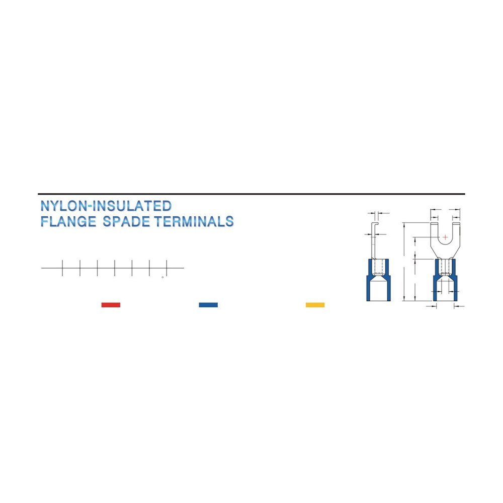 MR-FSNYS Series — Flange Spade Terminals (Nylon-insulated, single crimp, narrow tongue)