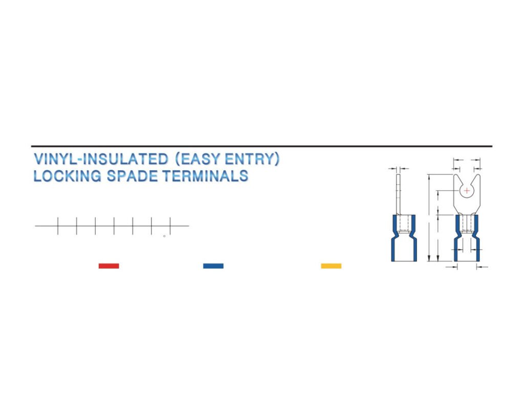 MR-LSVEB Series — Locking Spade Terminals (Vinyl-insulated (easy entry), single crimp, brazed seam)