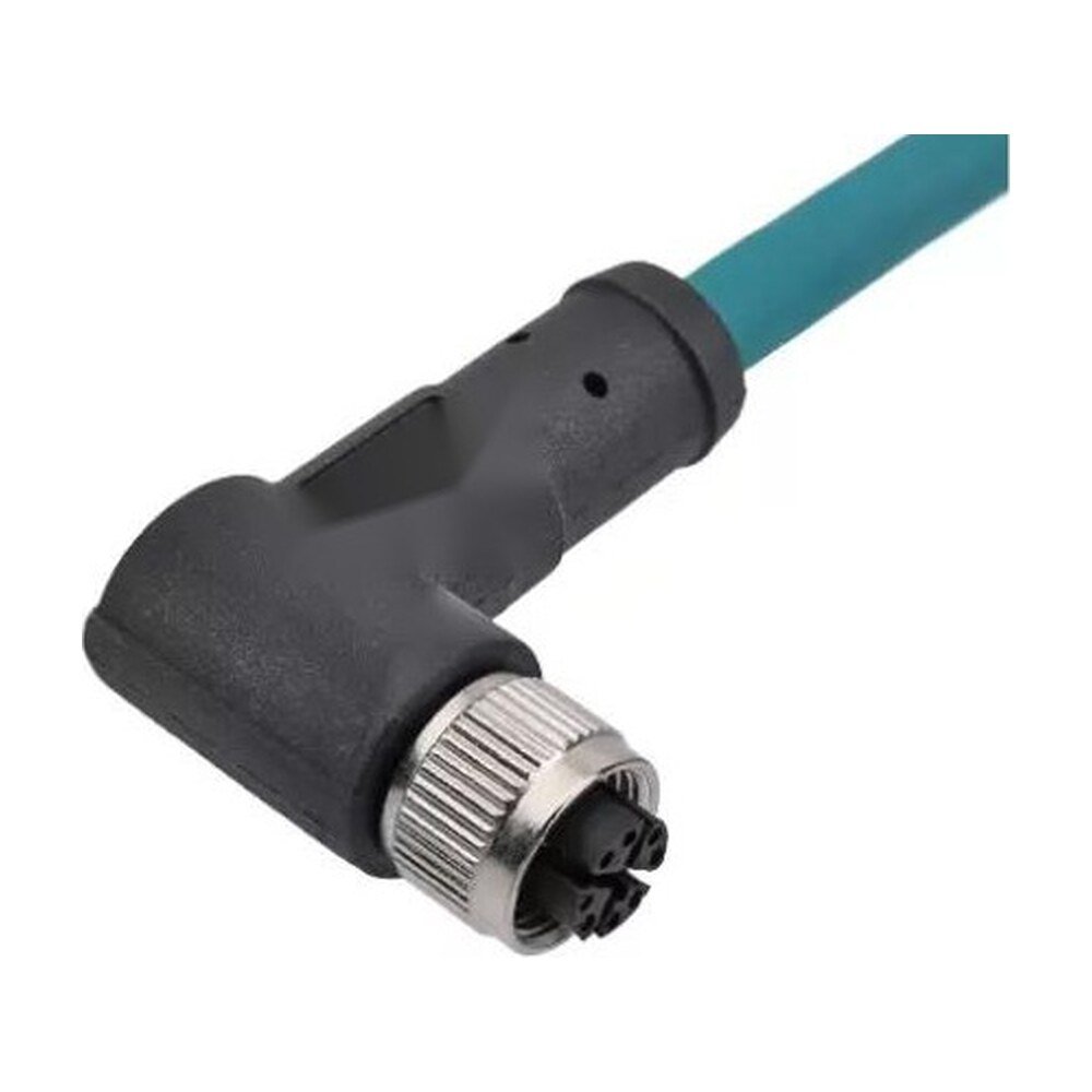 M12 8-Pin X-Coded Angled Female Connector, Overmolded, Shielded