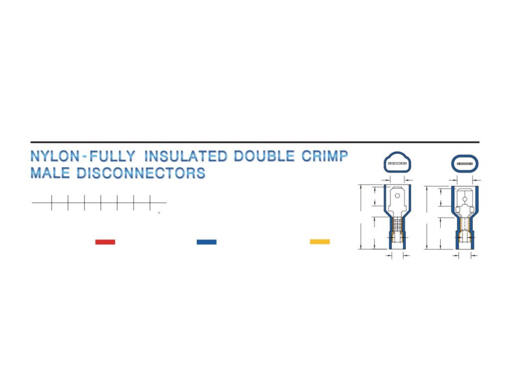 MR-MDFNYD Series — Fully-Insulated Male Disconnectors (Nylon-insulated, double crimp with easy-entry copper sleeve)