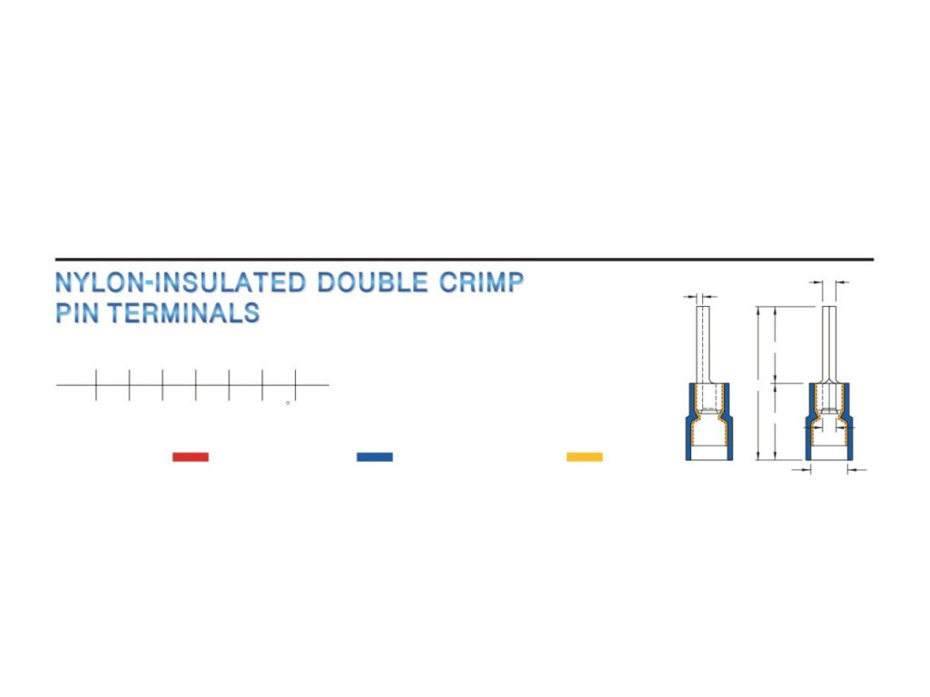 MR-PTNYD Series — Pin Terminals (Nylon-insulated, double crimp with easy-entry copper sleeve)