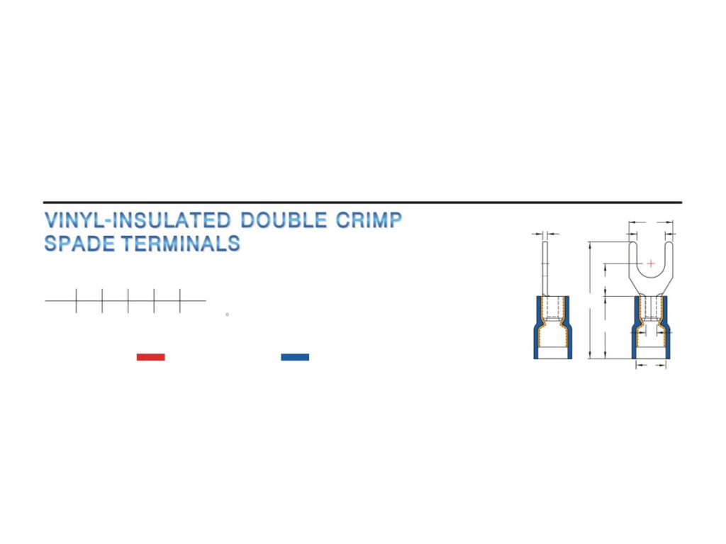 MR-SDS Series — Spade Terminals (Vinyl-insulated, double crimp with easy-entry copper sleeve, narrow tongue)