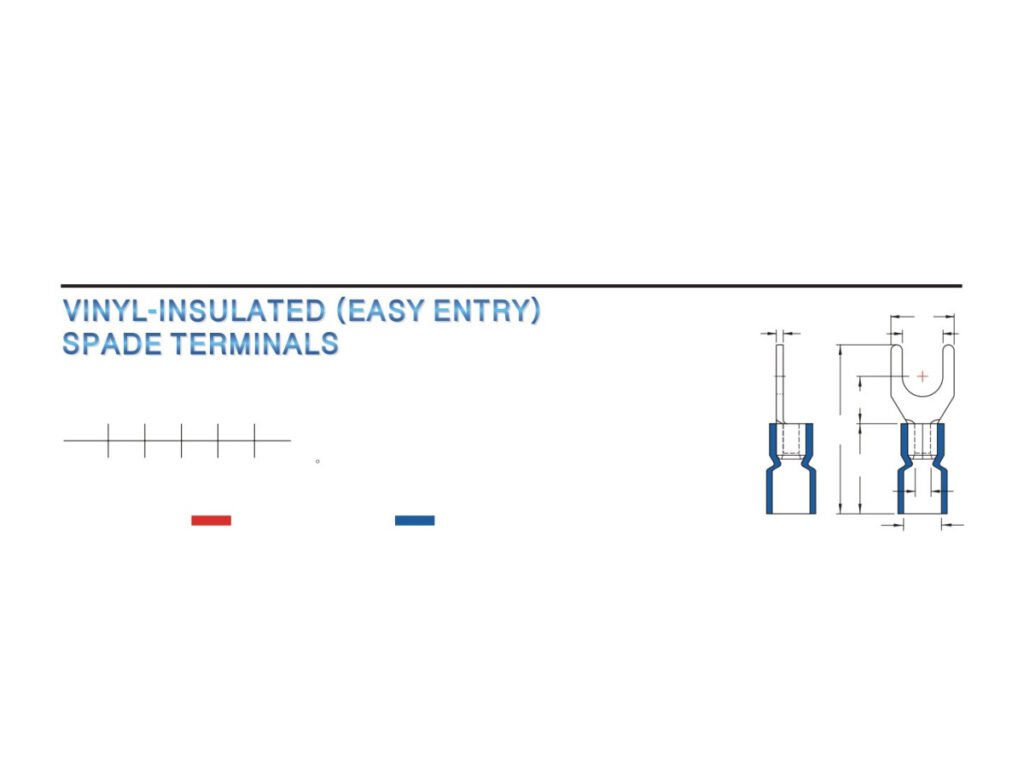 MR-SVEBL Series — Spade Terminals (Vinyl-insulated (easy entry), single crimp, brazed seam, long tongue)