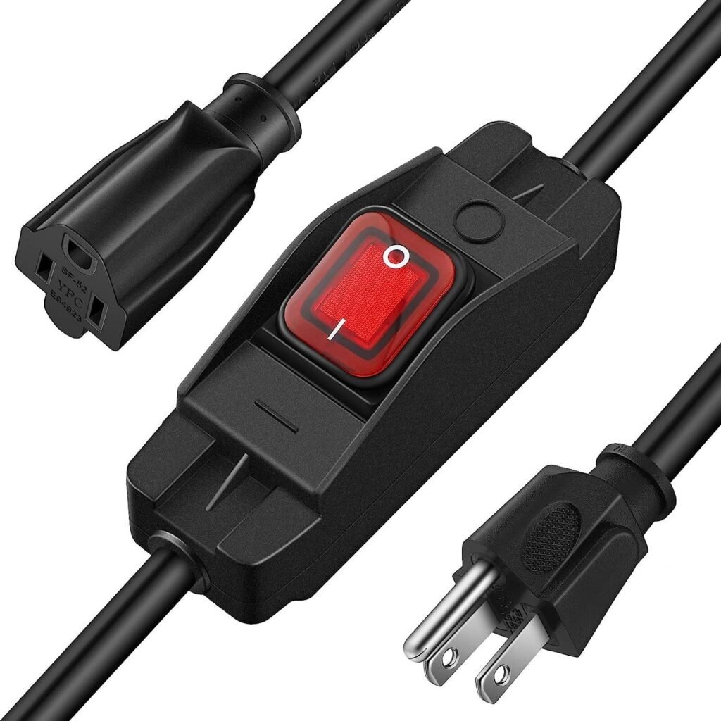 3 Prong Outdoor Extension Cord Waterproof PVC Switch 1875W Heavy Duty 14/3 SJT - MR-SW-03