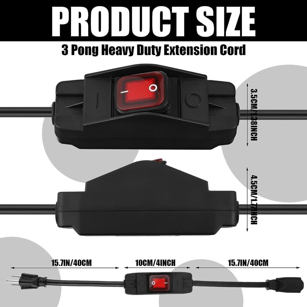 3 Prong Outdoor Extension Cord Waterproof PVC Switch 1875W Heavy Duty 14/3 SJT - MR-SW-03