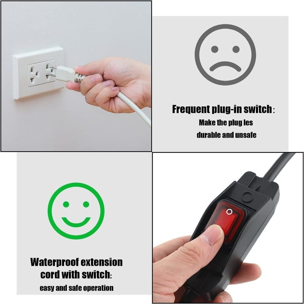 3 Prong Outdoor Extension Cord Waterproof PVC Switch 1875W Heavy Duty 14/3 SJT - MR-SW-03