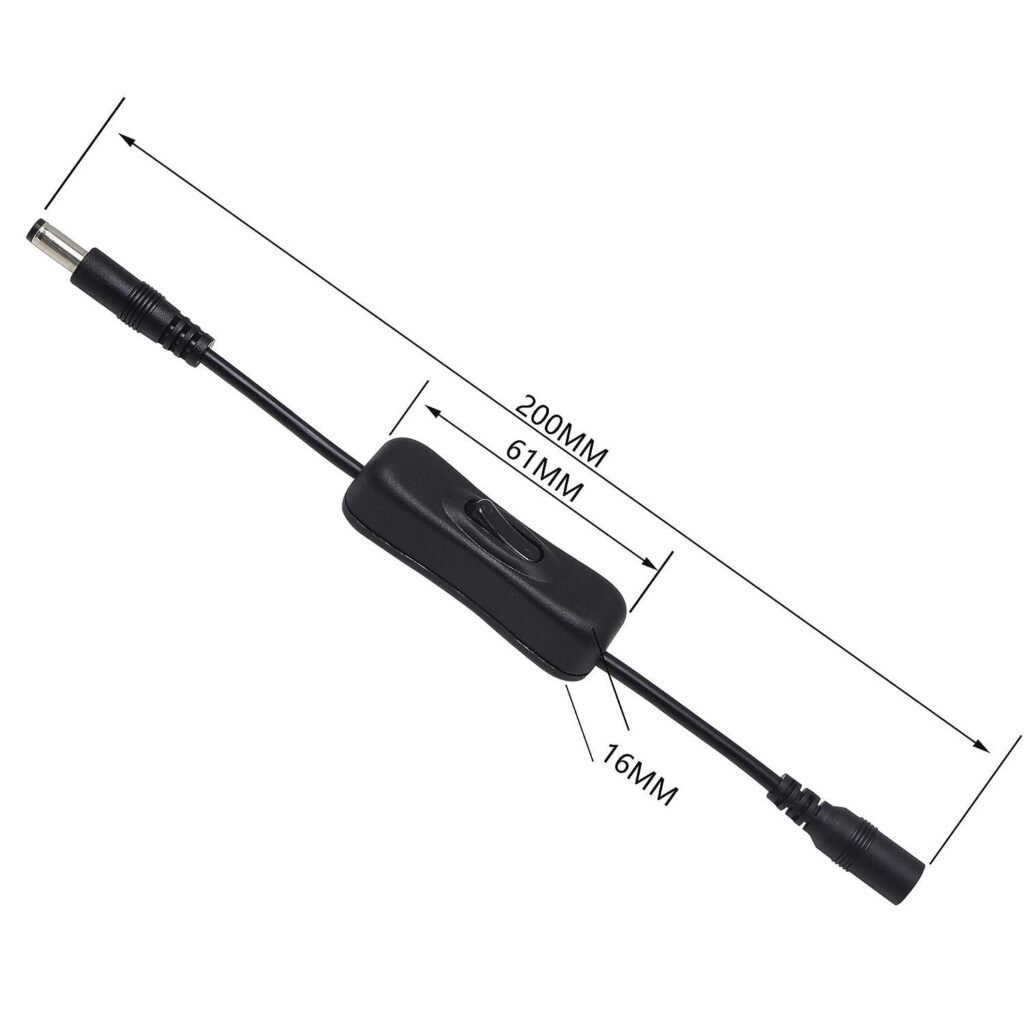 20cm DC 5.5mm x 2.1mm Male to Female 12V Copper PVC On/Off Switch Cable for LED CCTV - MR-SW-05